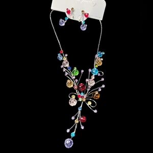 Vibrant Multicolor Crystal Necklace and Earring Set